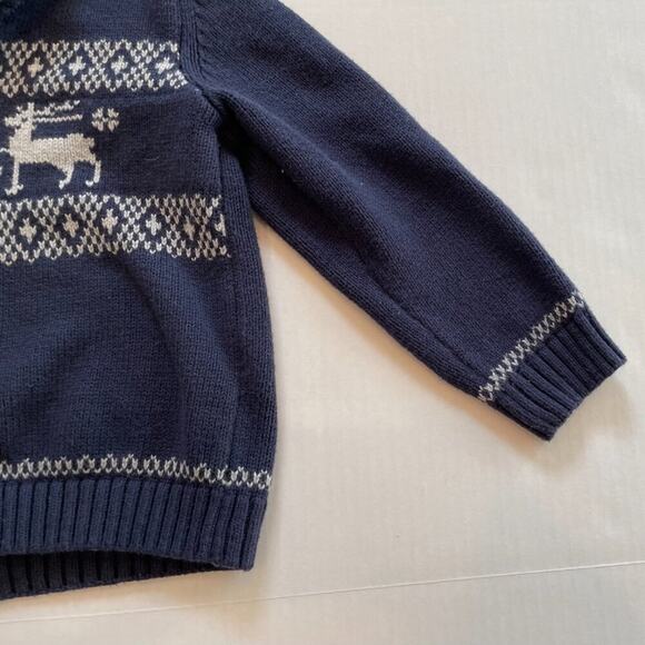 Janie and Jack Navy Blue Reindeer/Fair Isle Shawl Collar Cardigan, 2T - Picture 3 of 13